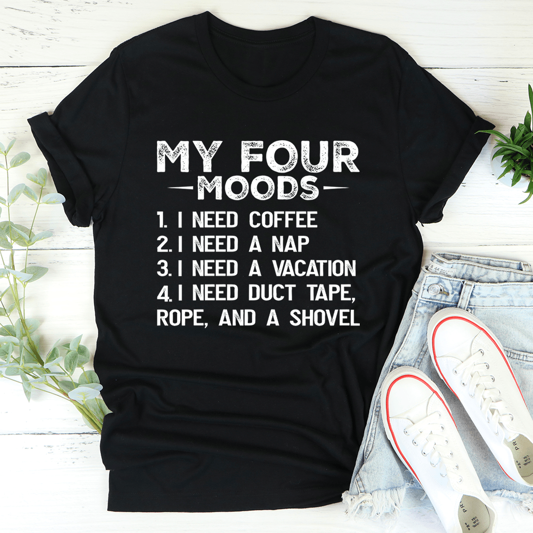 My Four Moods T-Shirt made of soft ring-spun cotton, featuring double stitching for durability, available in various sizes.