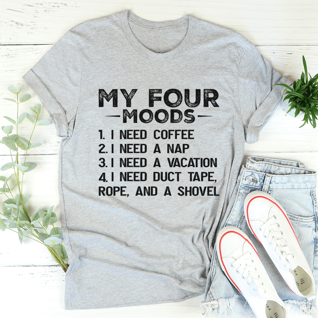 My Four Moods T-Shirt made of soft ring-spun cotton, featuring double stitching for durability, available in various sizes.