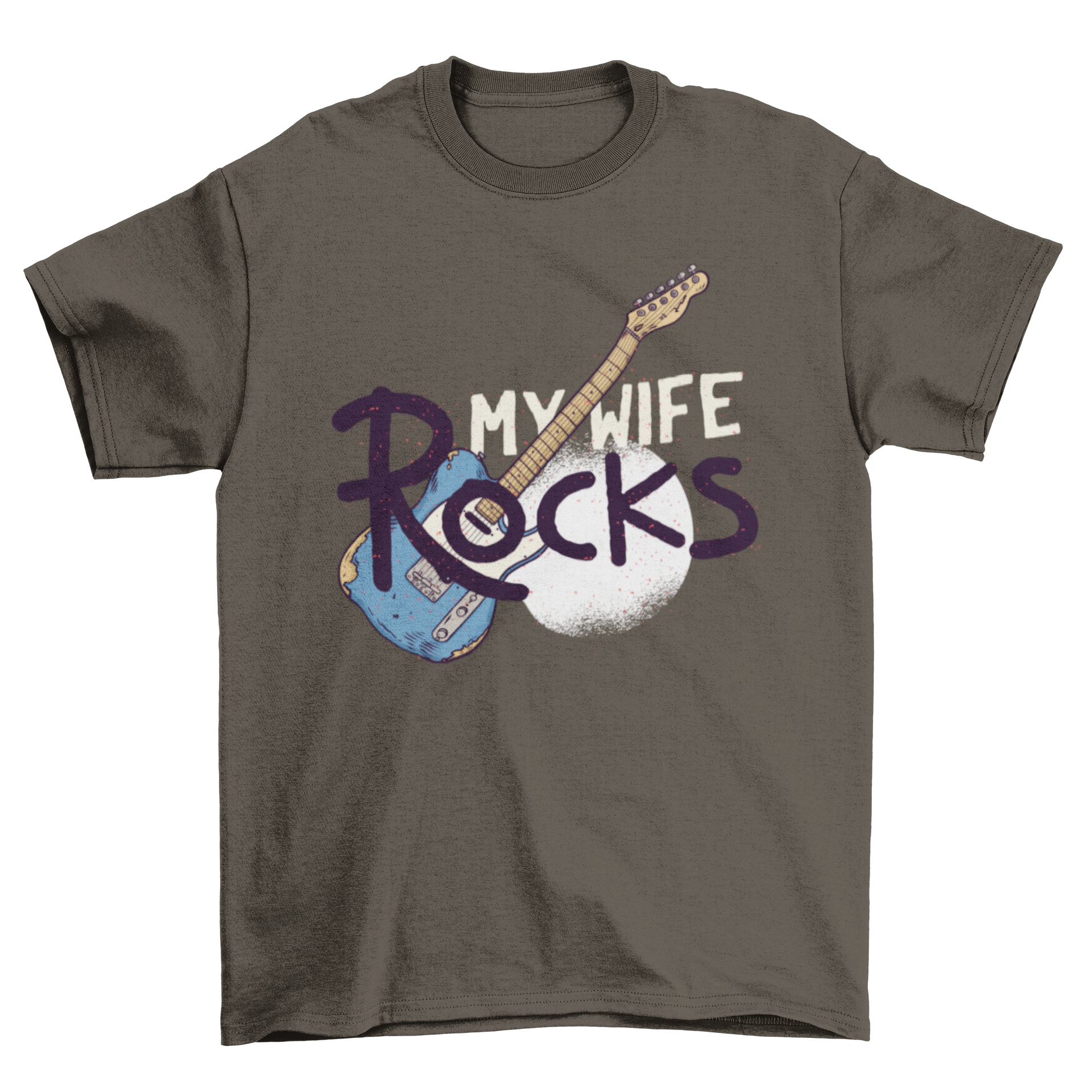 My Wife Rocks T-Shirt featuring a cool guitar design and bold text.