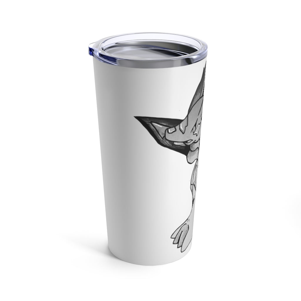 Mycros Tumbler 20oz in stainless steel with a see-thru plastic lid, showcasing its sleek design and rounded corners.