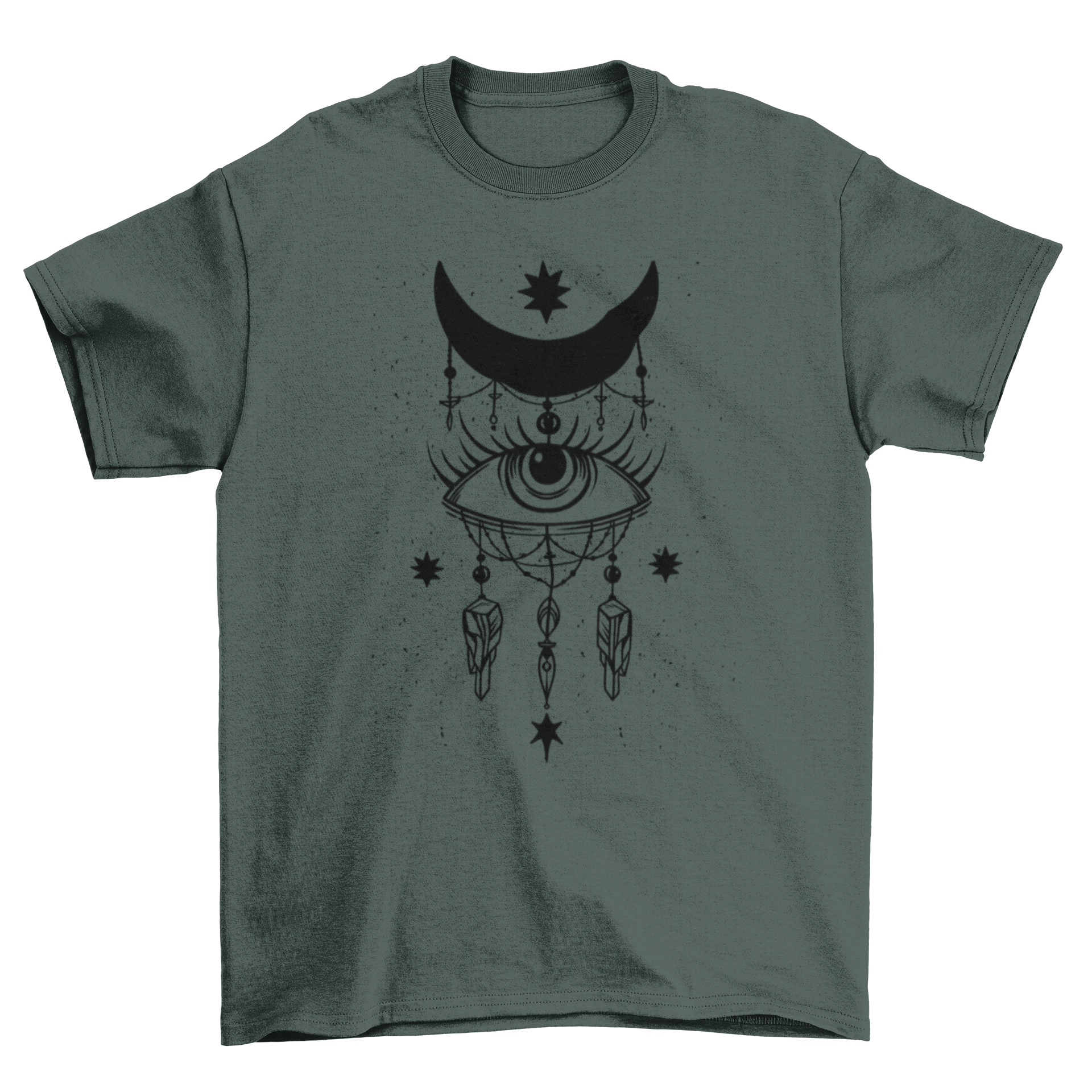 A stylish t-shirt featuring a mystic eye design and a moon graphic, perfect for cosmic enthusiasts.