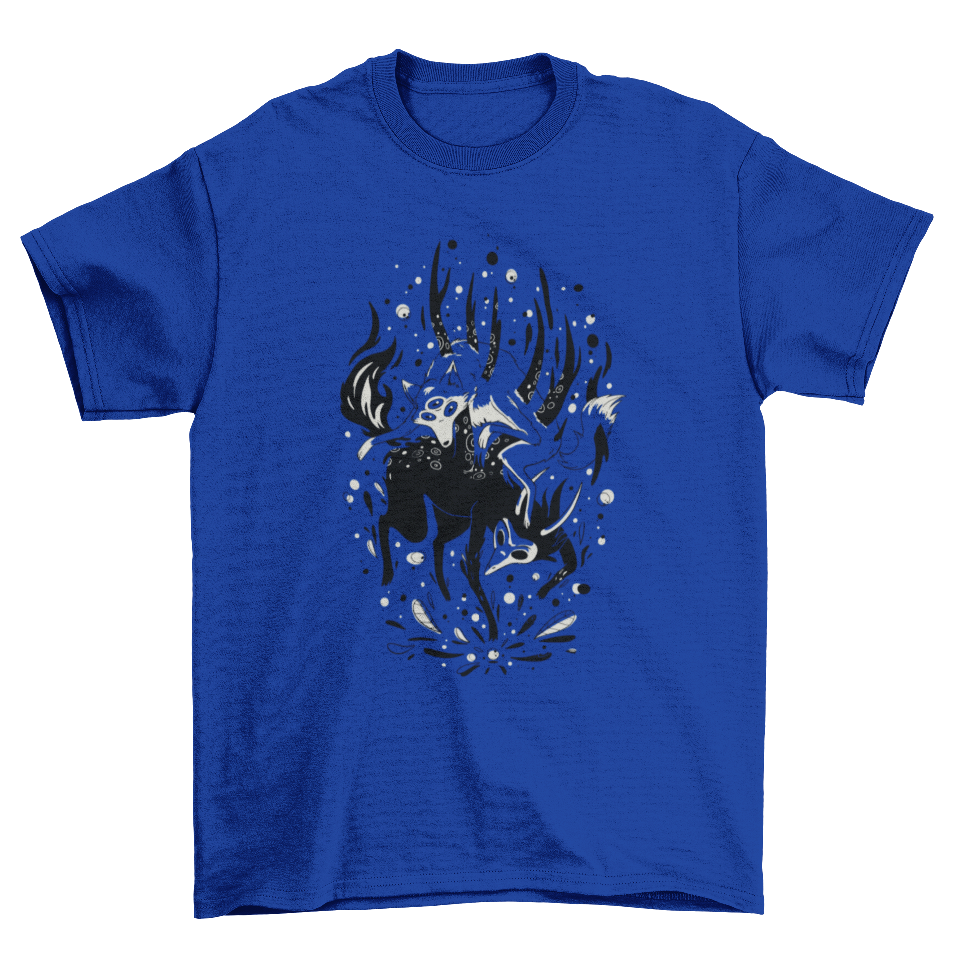 A stylish t-shirt featuring a magical wolf design, showcasing intricate details and vibrant colors.