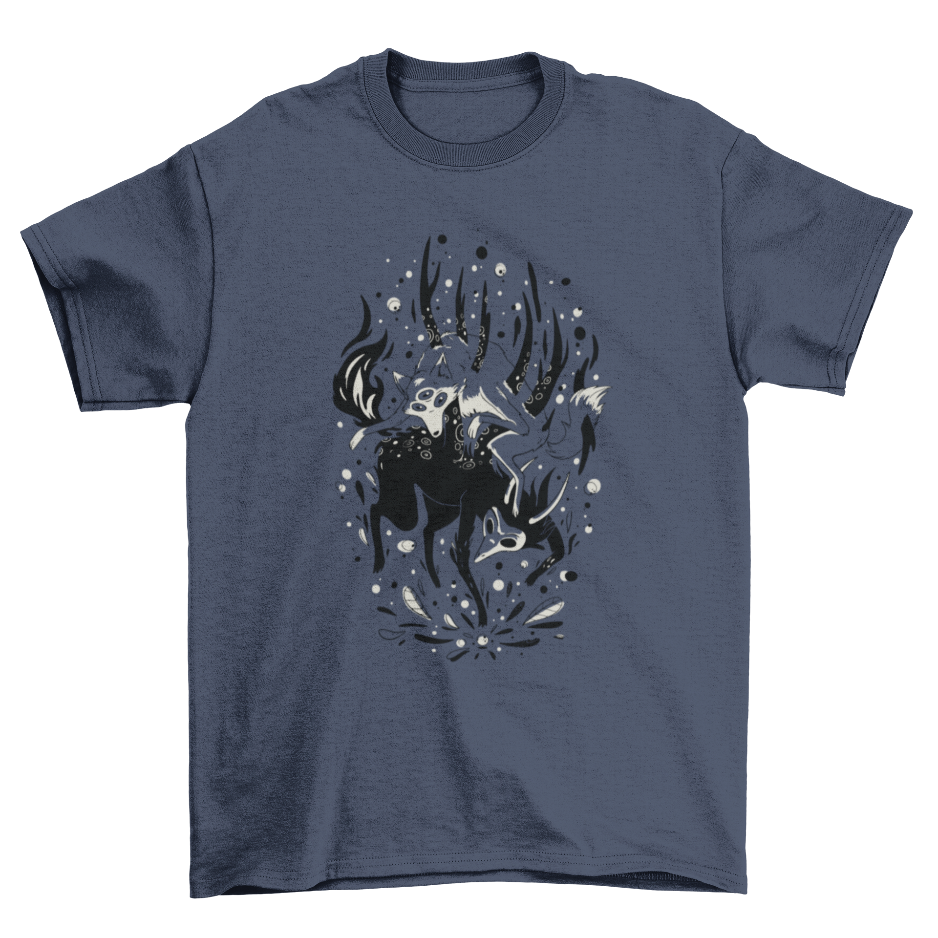 A stylish t-shirt featuring a magical wolf design, showcasing intricate details and vibrant colors.