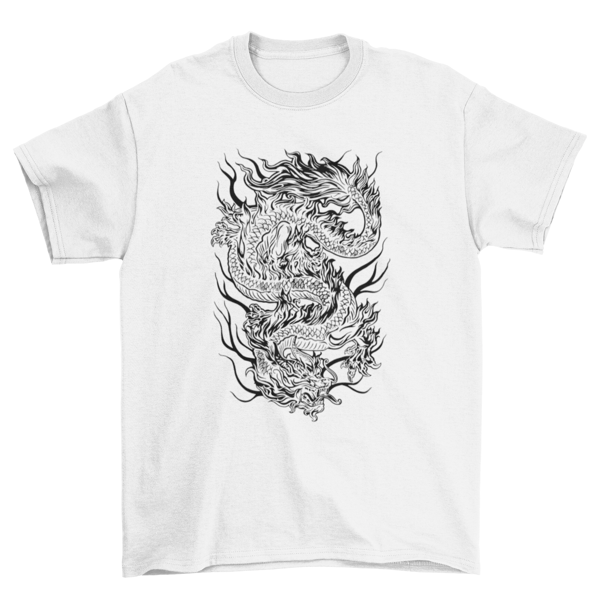 A detailed illustration of a mythical dragon on a stylish t-shirt, showcasing vibrant colors and intricate design.