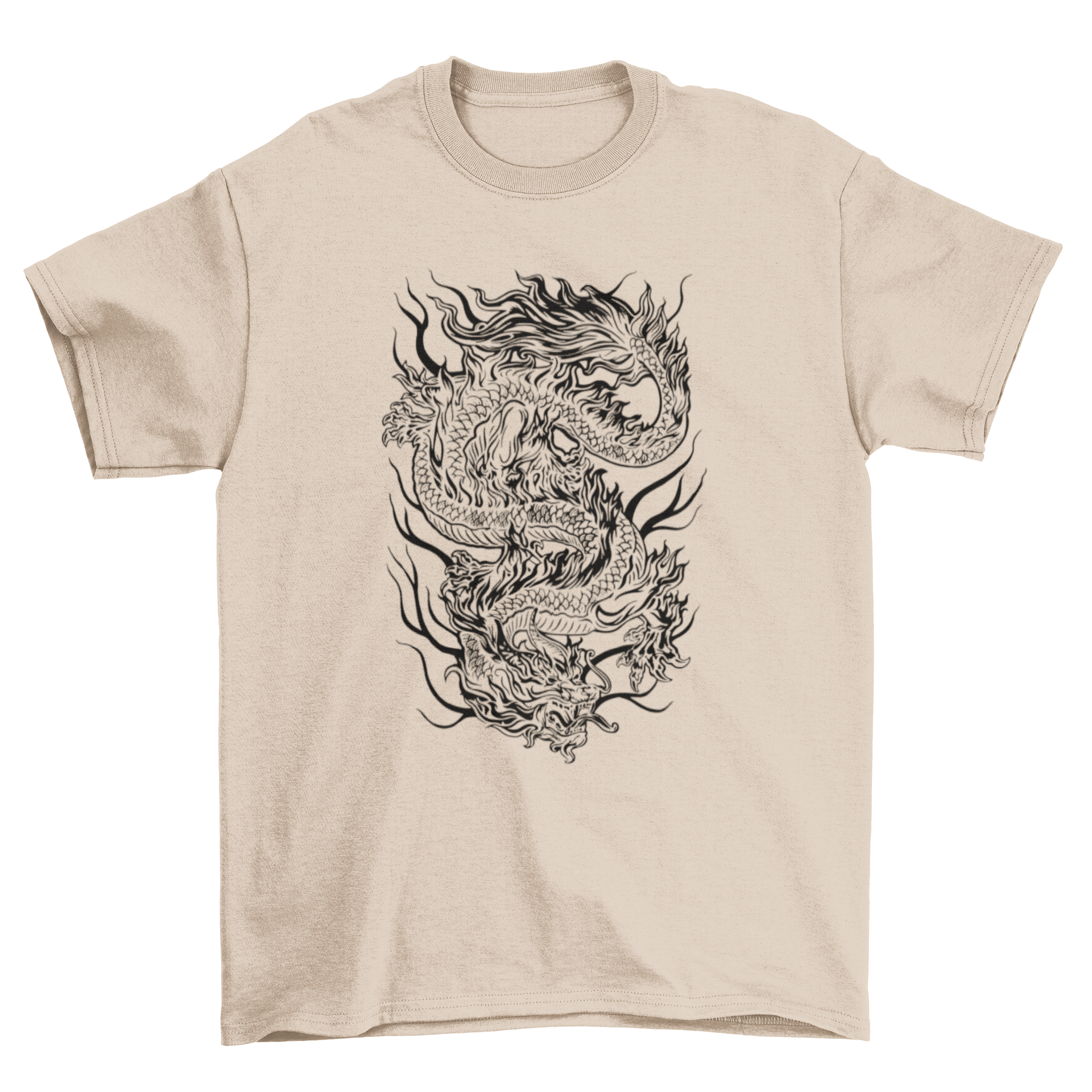 A detailed illustration of a mythical dragon on a stylish t-shirt, showcasing vibrant colors and intricate design.