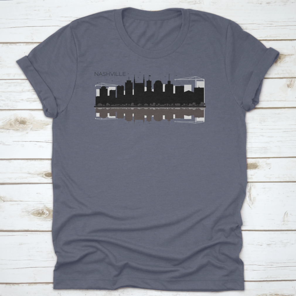 Black and white silhouette vector of Nashville Tennessee city skyline, showcasing iconic buildings and structures.