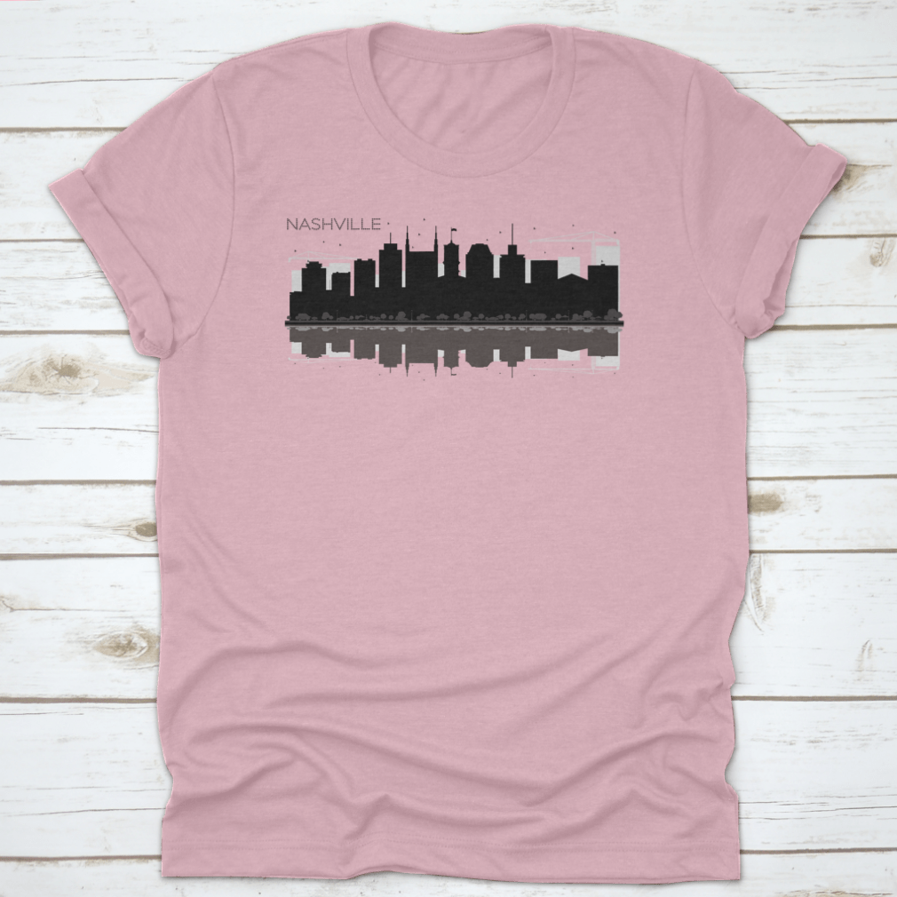 Black and white silhouette vector of Nashville Tennessee city skyline, showcasing iconic buildings and structures.