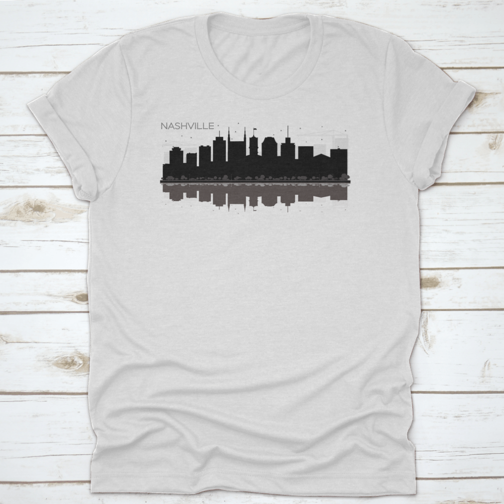 Black and white silhouette vector of Nashville Tennessee city skyline, showcasing iconic buildings and structures.