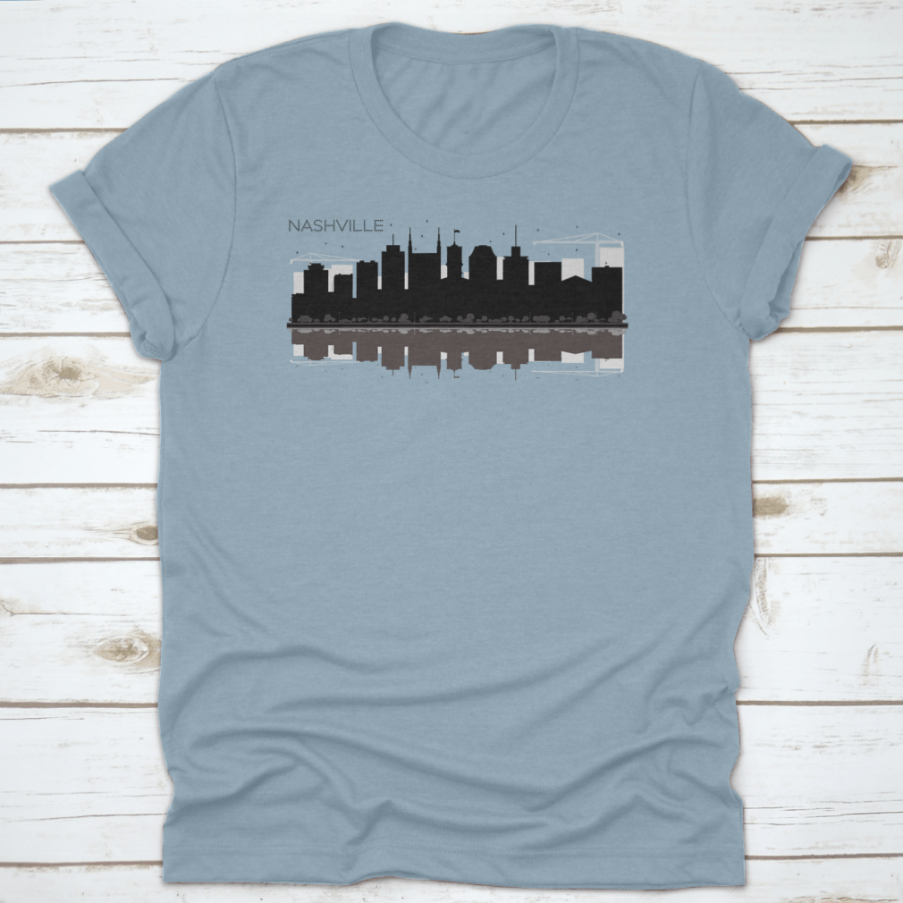 Black and white silhouette vector of Nashville Tennessee city skyline, showcasing iconic buildings and structures.