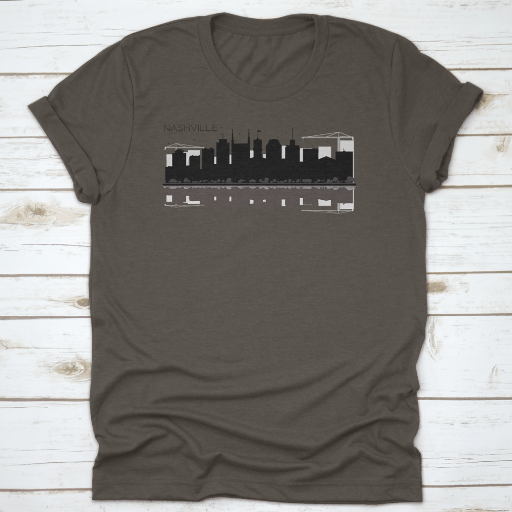 Black and white silhouette vector of Nashville Tennessee city skyline, showcasing iconic buildings and structures.