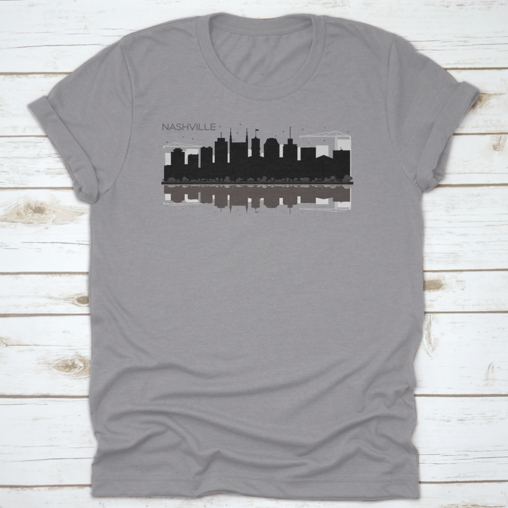 Black and white silhouette vector of Nashville Tennessee city skyline, showcasing iconic buildings and structures.