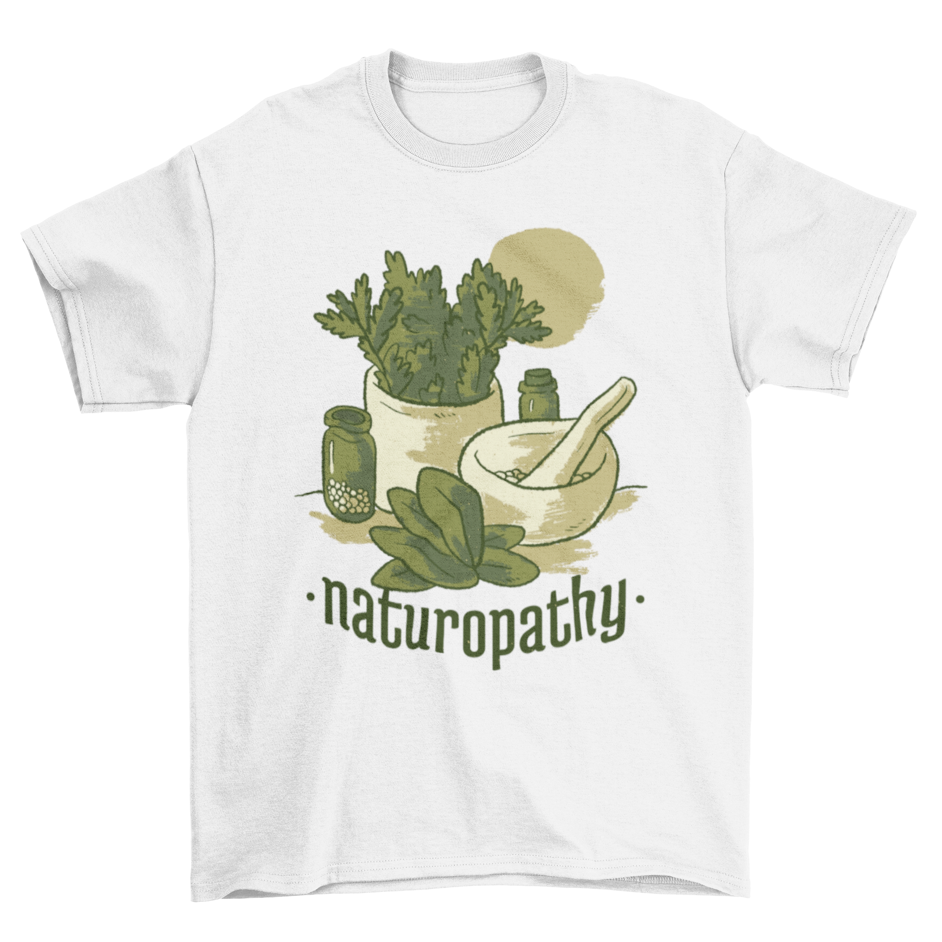 Naturopathy Lifestyle T-shirt featuring natural elements and the text NATUROPATHY, perfect for wellness enthusiasts.