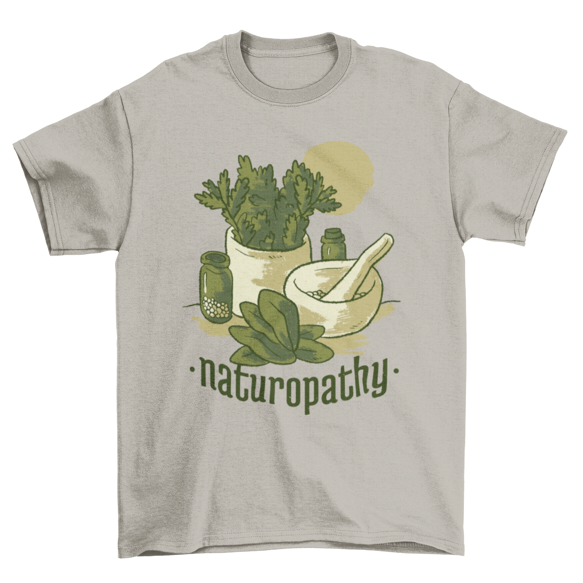 Naturopathy Lifestyle T-shirt featuring natural elements and the text NATUROPATHY, perfect for wellness enthusiasts.