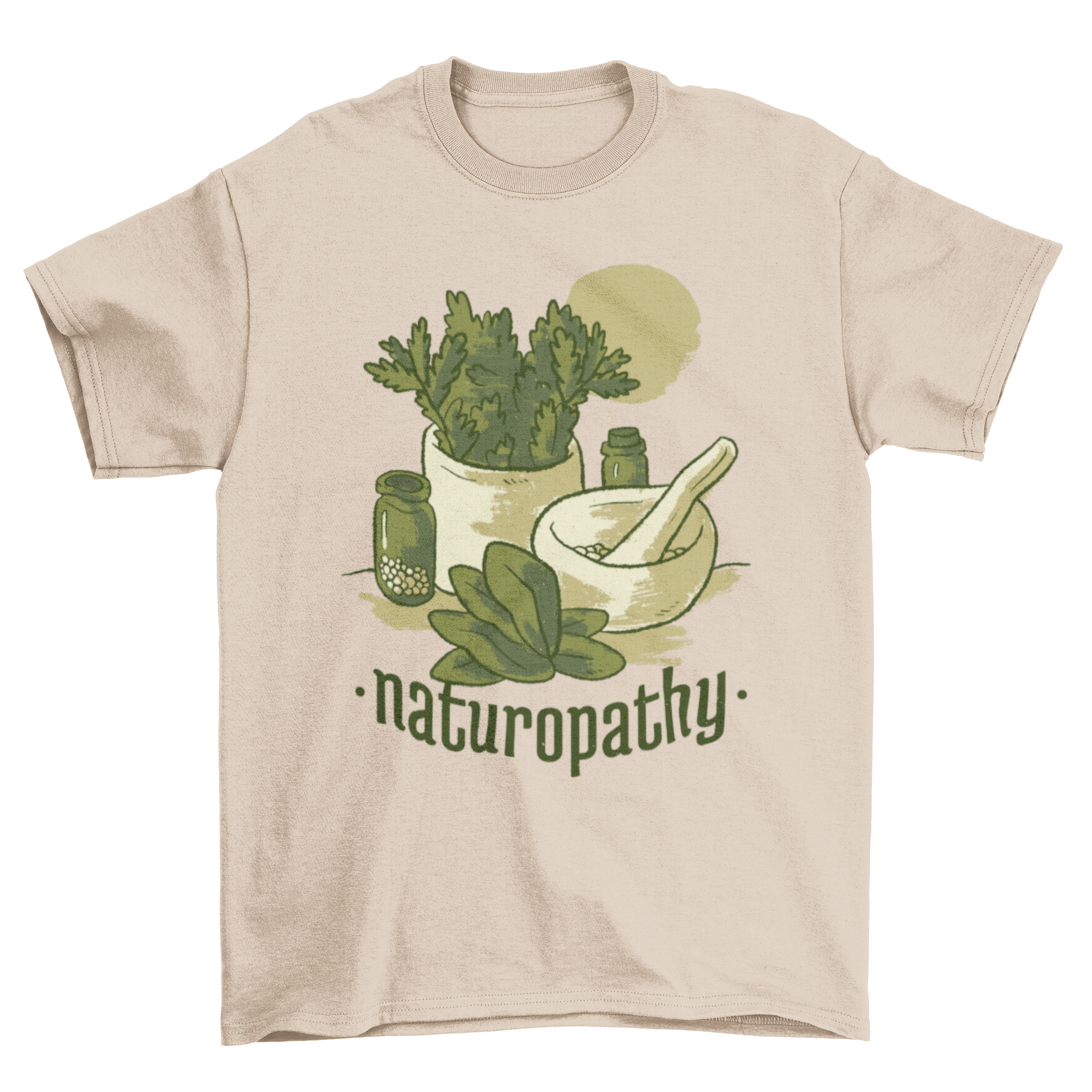 Naturopathy Lifestyle T-shirt featuring natural elements and the text NATUROPATHY, perfect for wellness enthusiasts.