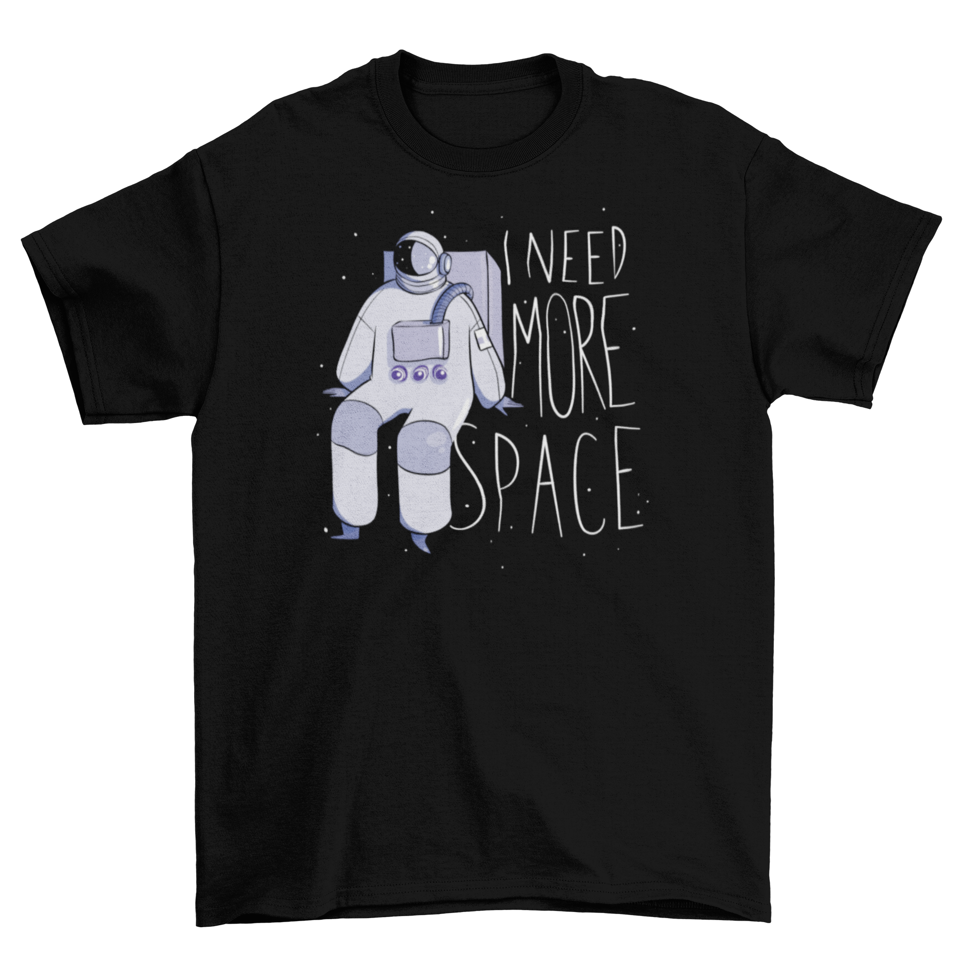 A stylish t-shirt featuring an astronaut and the quote 'I Need More Space', perfect for space enthusiasts.