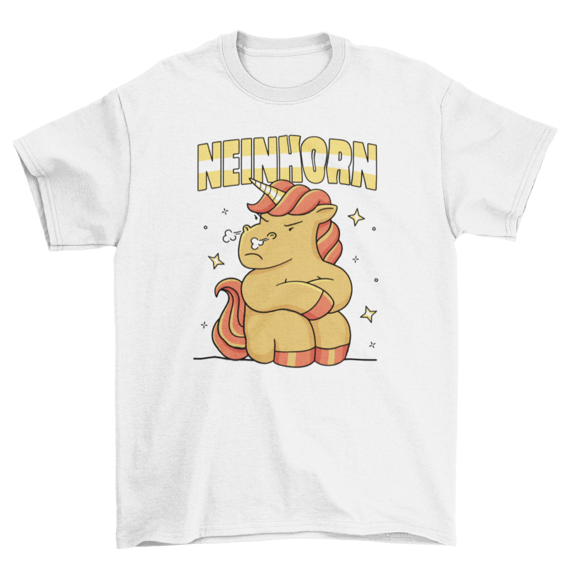 Neinhorn t-shirt featuring a stubborn unicorn design with a humorous German quote.