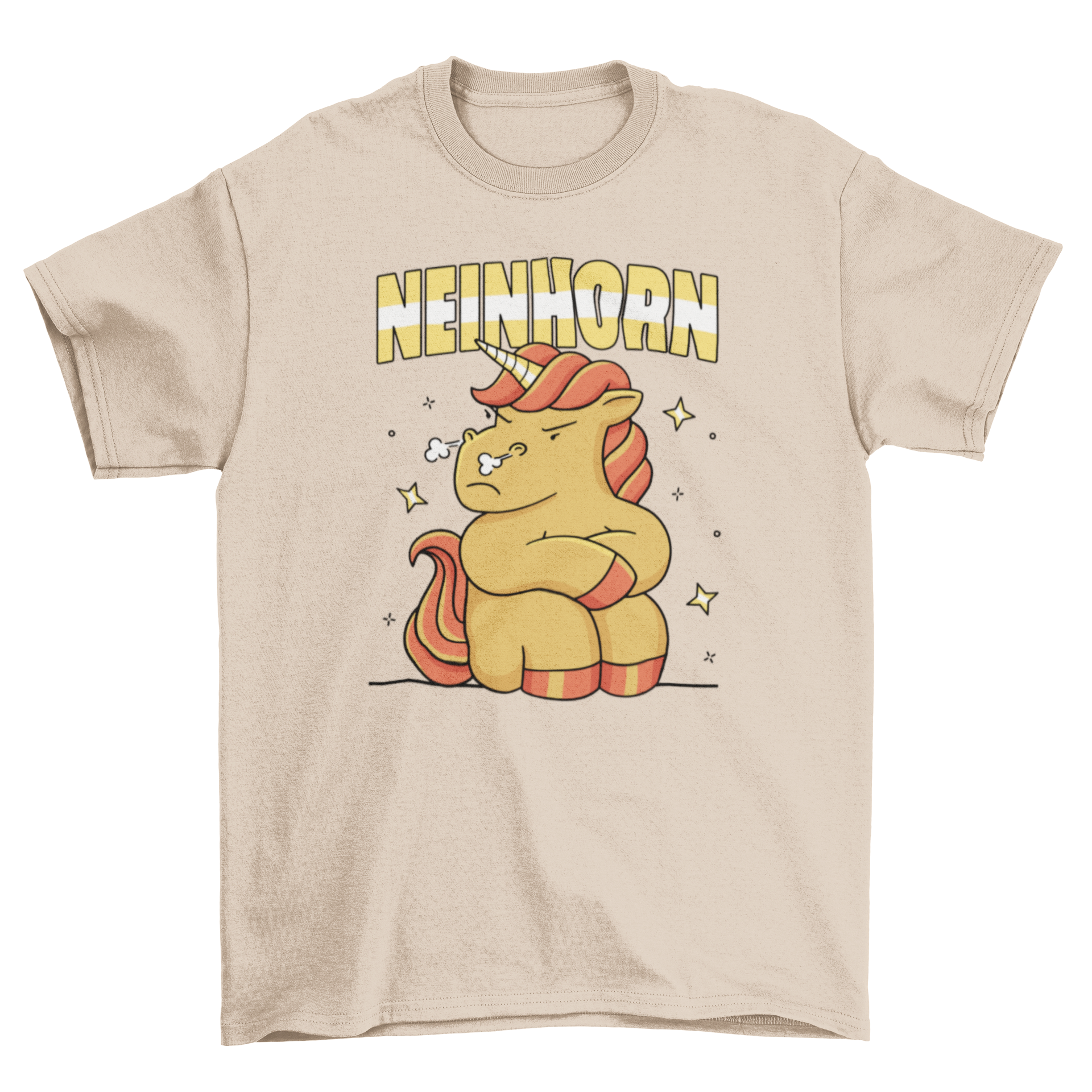 Neinhorn t-shirt featuring a stubborn unicorn design with a humorous German quote.