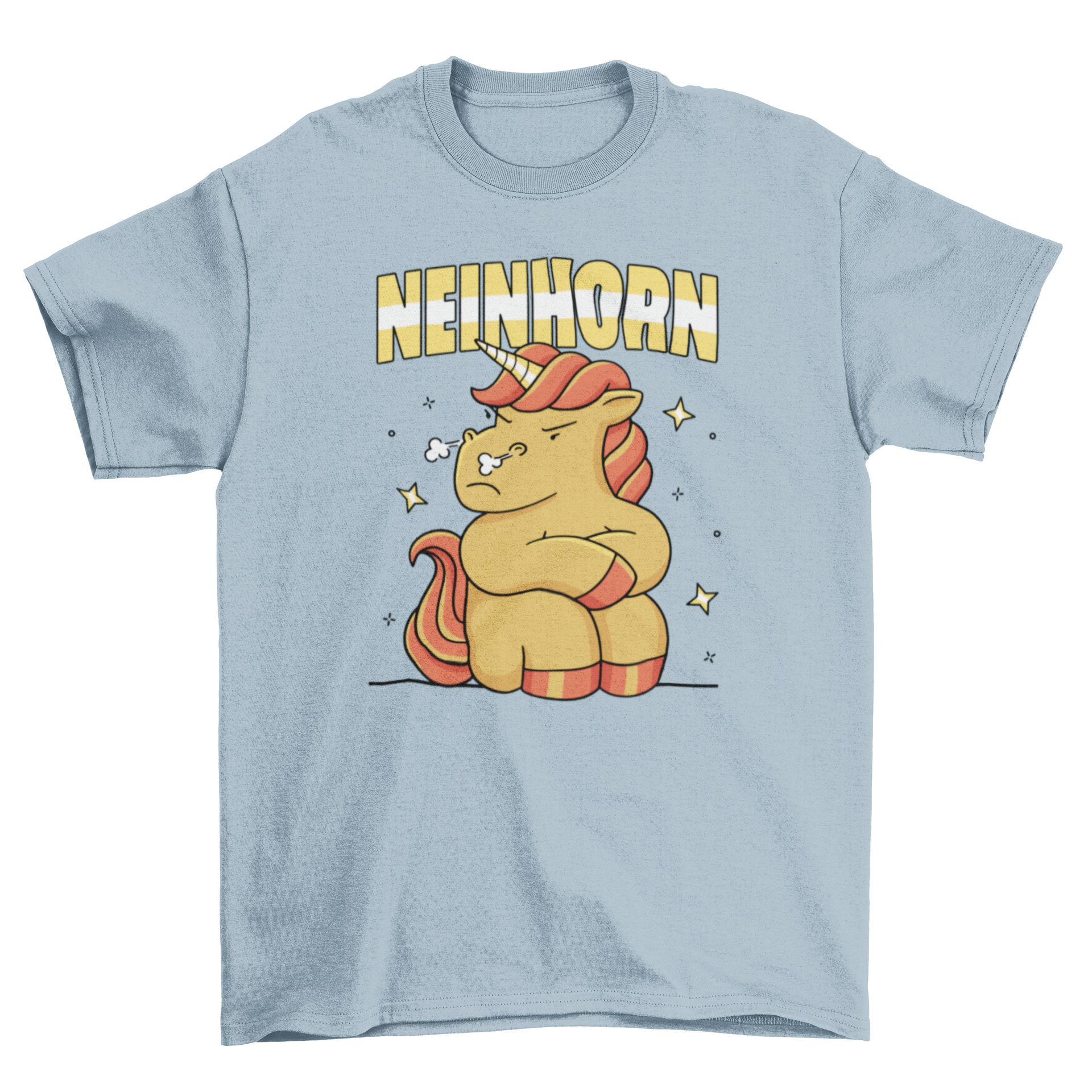 Neinhorn t-shirt featuring a stubborn unicorn design with a humorous German quote.