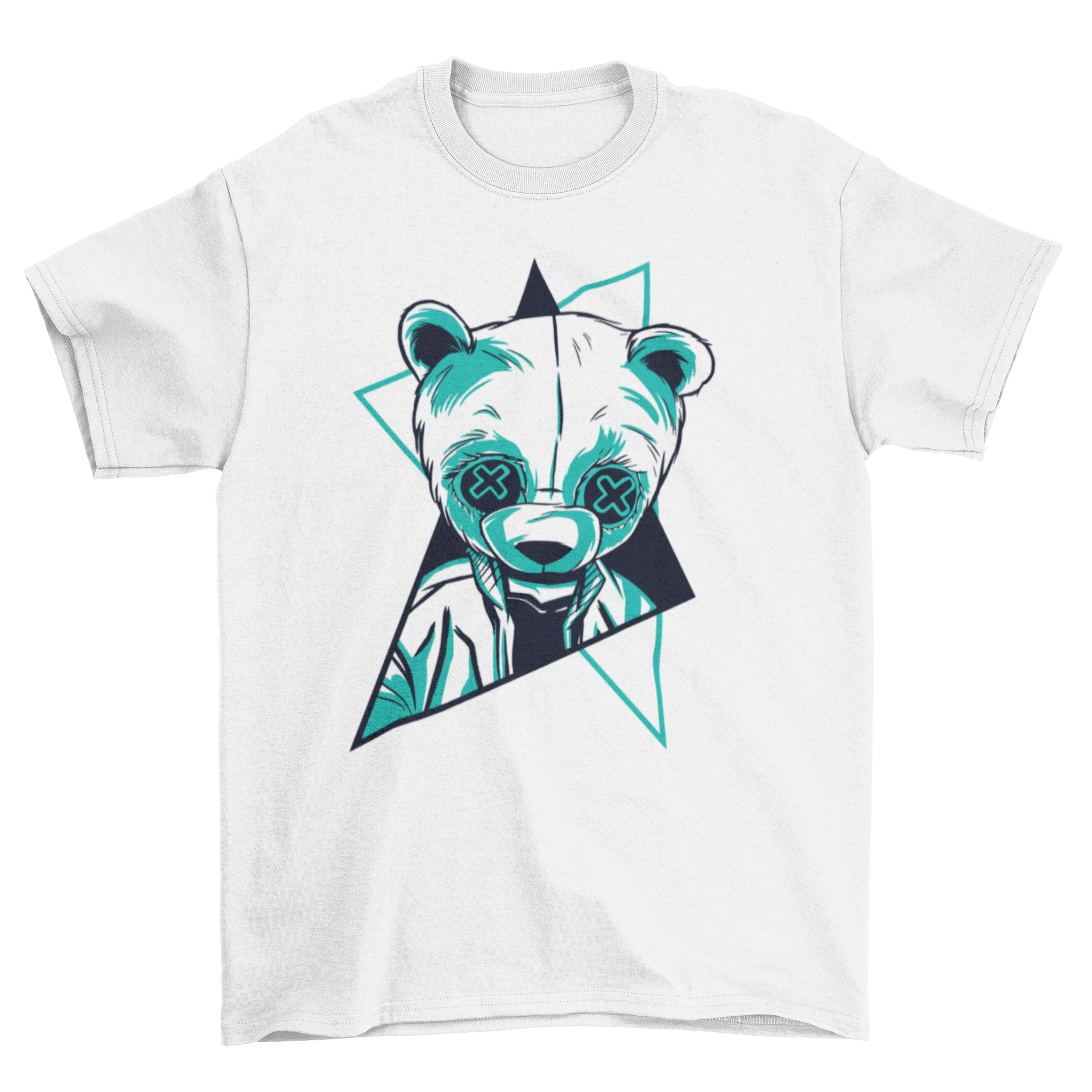 A vibrant neon panda illustration on a stylish t-shirt, showcasing bright colors and playful design.