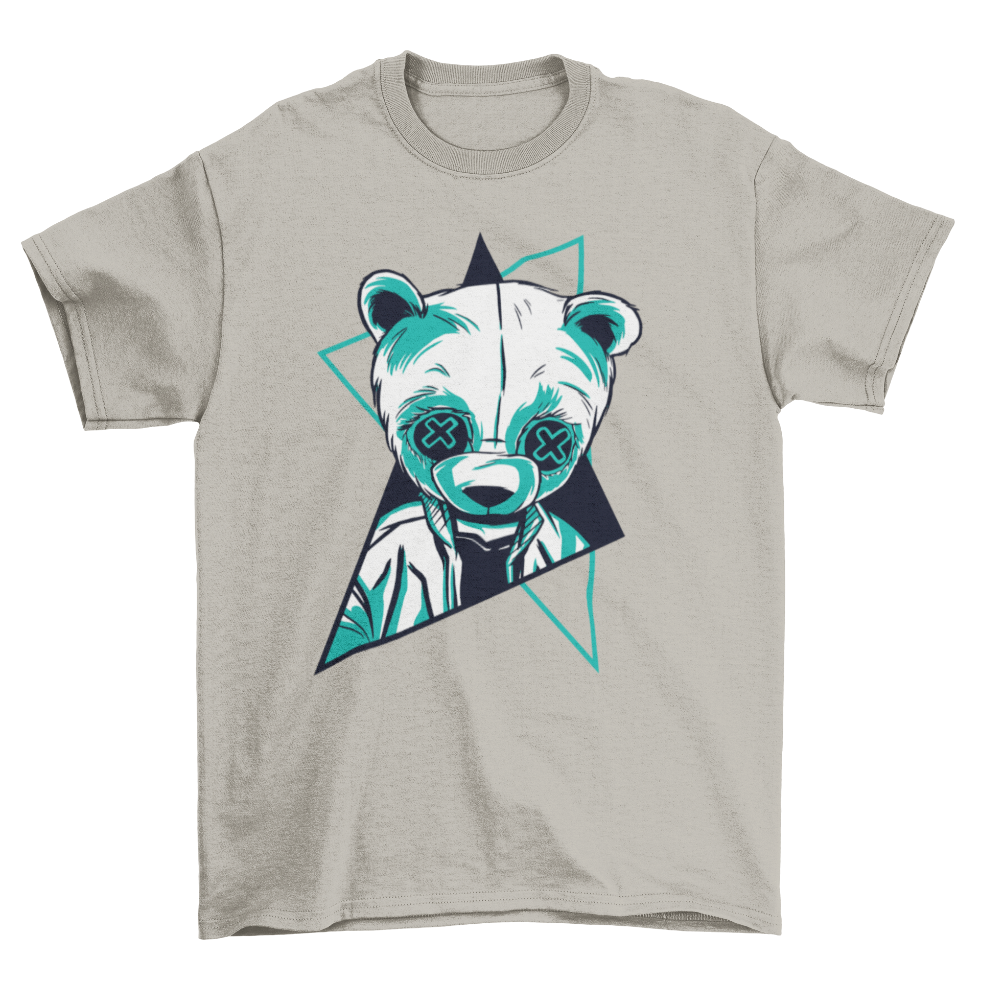 A vibrant neon panda illustration on a stylish t-shirt, showcasing bright colors and playful design.