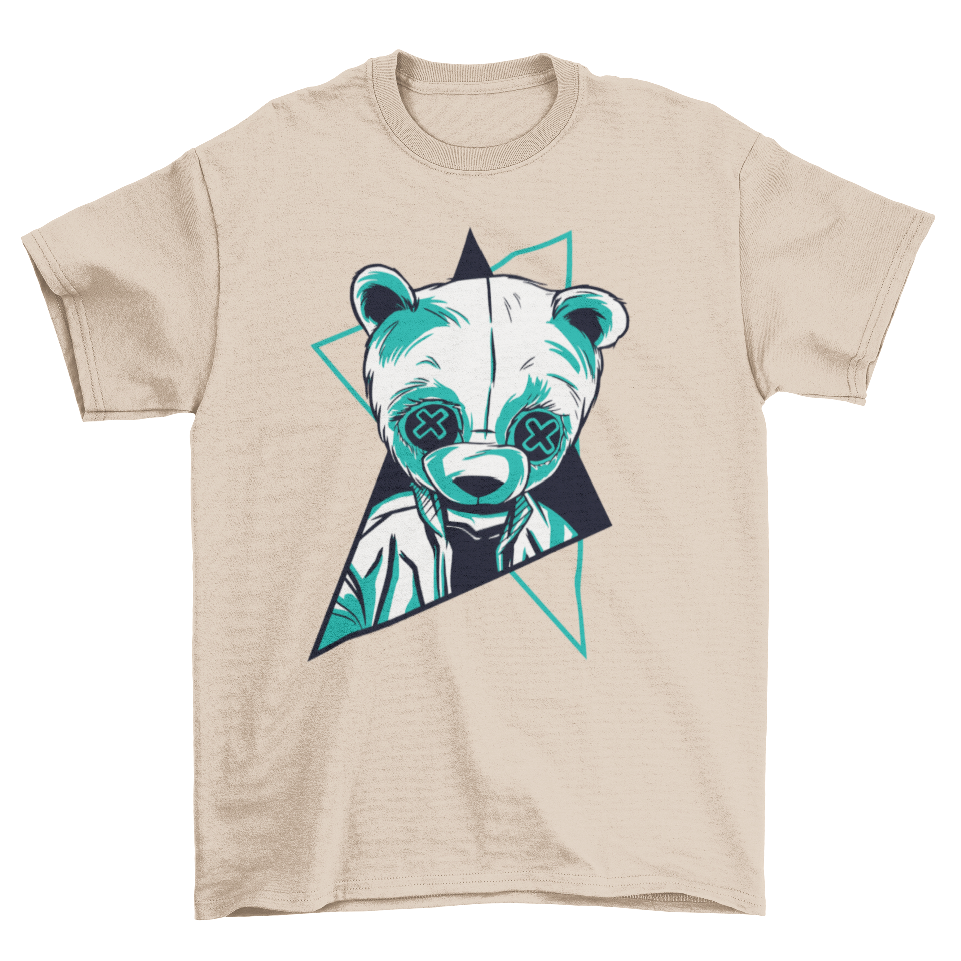 A vibrant neon panda illustration on a stylish t-shirt, showcasing bright colors and playful design.