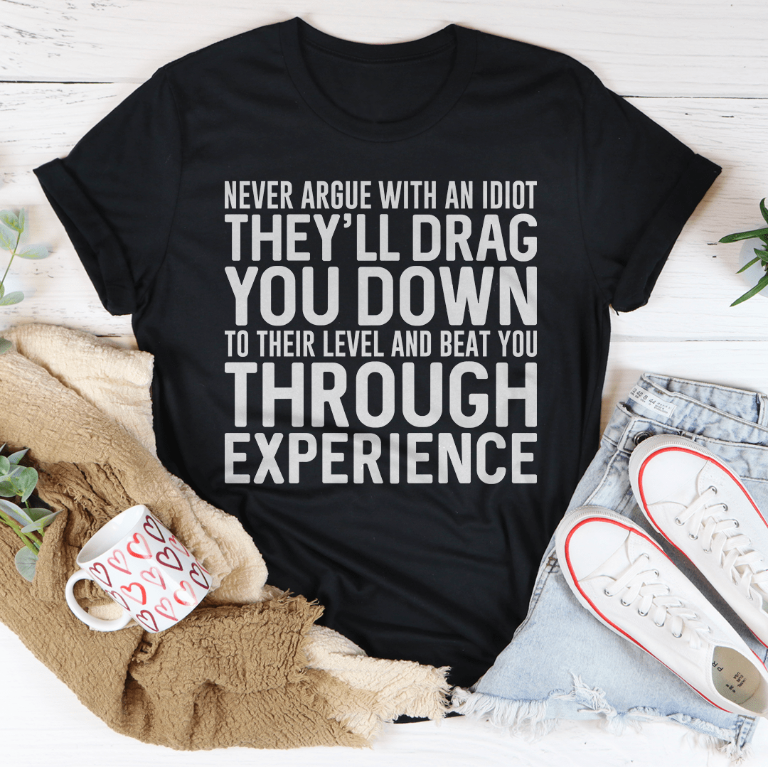 Black t-shirt with a quote.