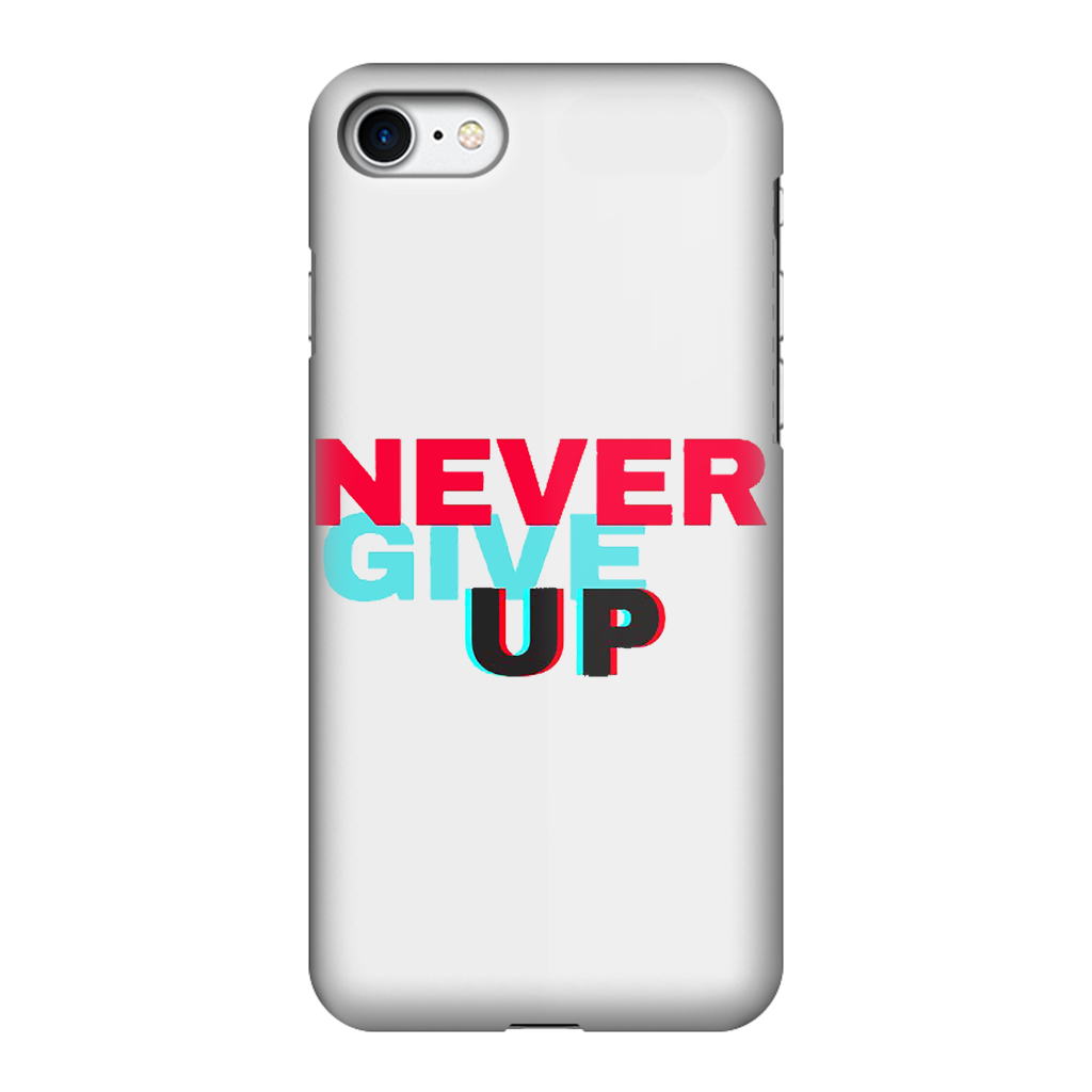 Never Give Up Fully Printed Tough Phone Case showcasing vibrant design and durable materials for maximum protection.