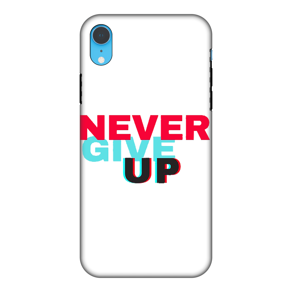 Never Give Up Fully Printed Tough Phone Case showcasing vibrant design and durable materials for maximum protection.