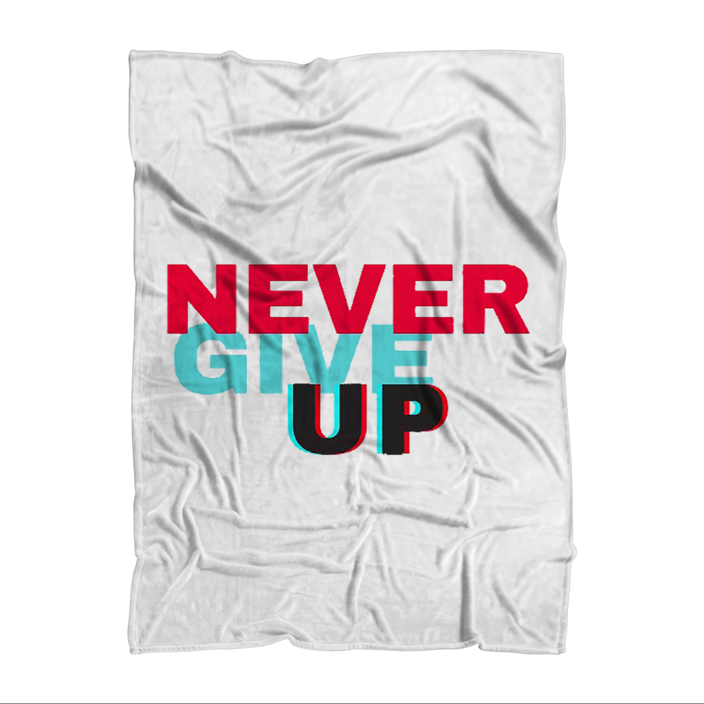 Never Give Up Premium Sublimation Adult Blanket made from soft polyester fleece with vibrant colors and cozy poodle fabric lining.