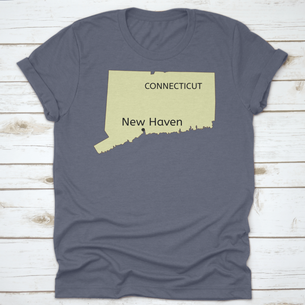 Vector graphic design showcasing New Haven city location on Connecticut state map, featuring detailed streets and landmarks.