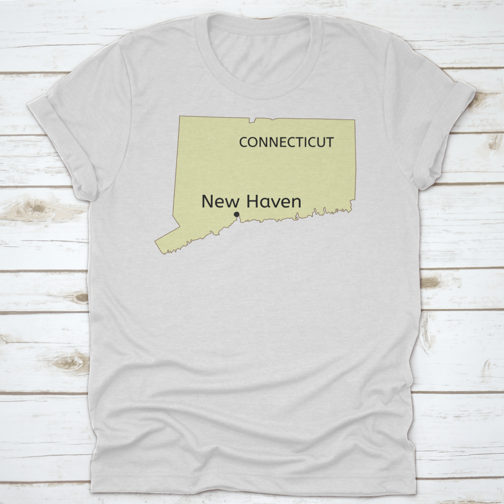 Vector graphic design showcasing New Haven city location on Connecticut state map, featuring detailed streets and landmarks.