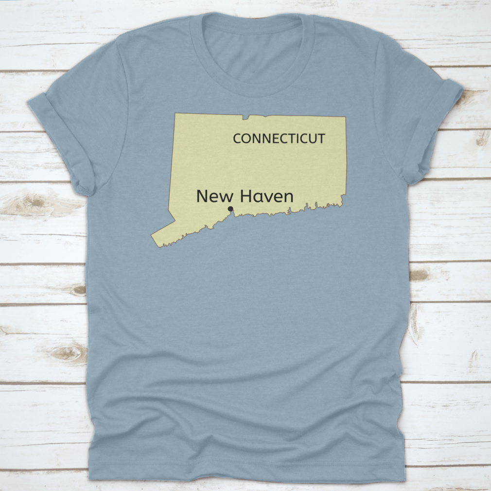 Vector graphic design showcasing New Haven city location on Connecticut state map, featuring detailed streets and landmarks.