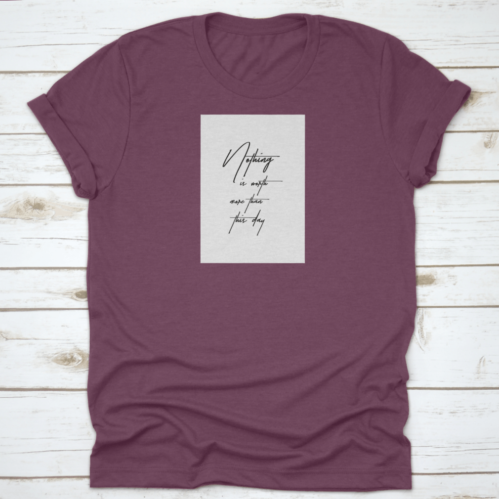 A stylish New Year Quote t-shirt featuring hand-drawn holiday lettering in a modern brush style, made from 100% cotton.