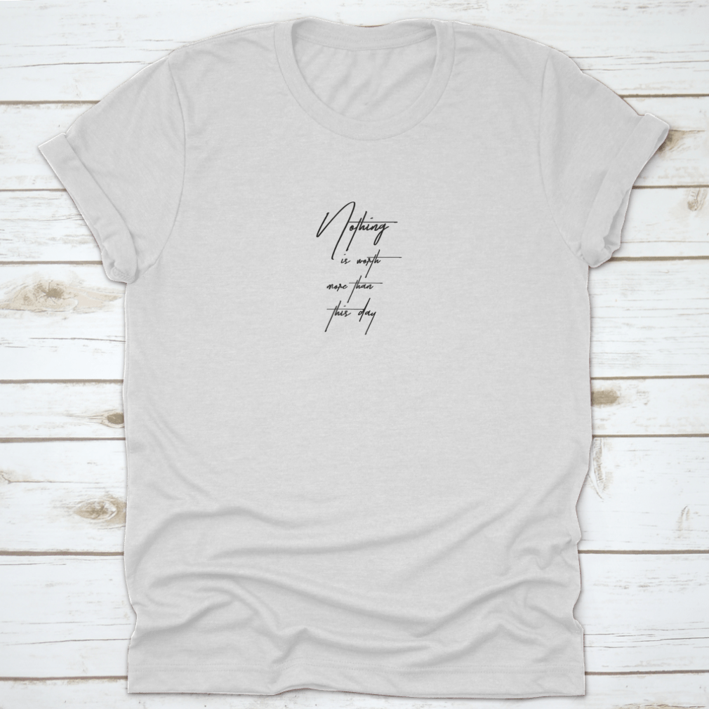 A stylish New Year Quote t-shirt featuring hand-drawn holiday lettering in a modern brush style, made from 100% cotton.