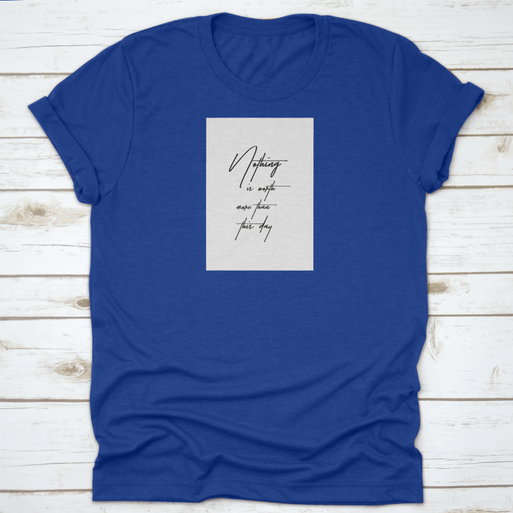 A stylish New Year Quote t-shirt featuring hand-drawn holiday lettering in a modern brush style, made from 100% cotton.