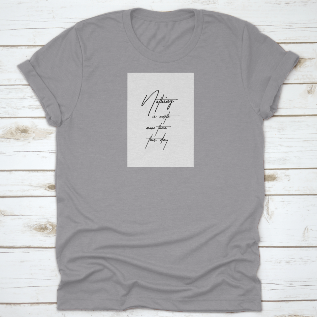 A stylish New Year Quote t-shirt featuring hand-drawn holiday lettering in a modern brush style, made from 100% cotton.