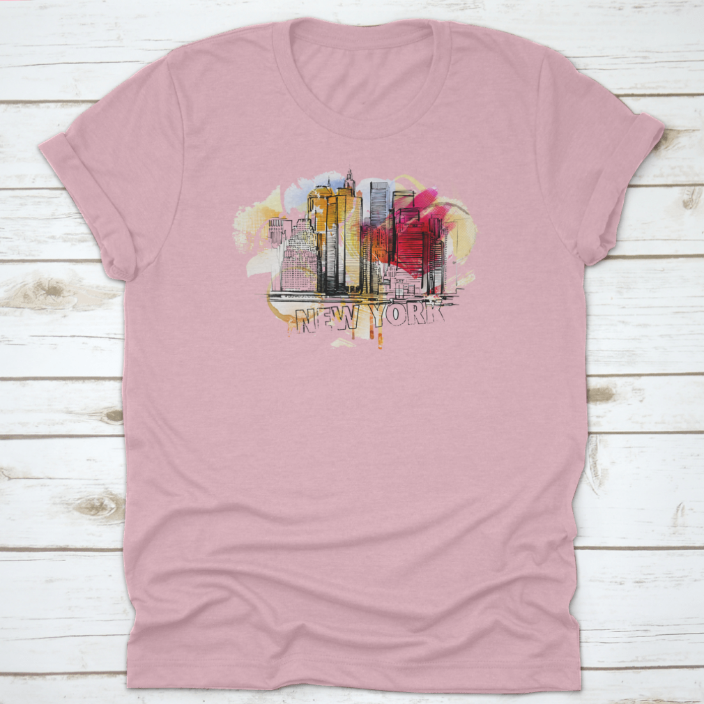 A stylish shirt featuring a sketch of New York City's iconic skyline, perfect for men and women who love the Big Apple.