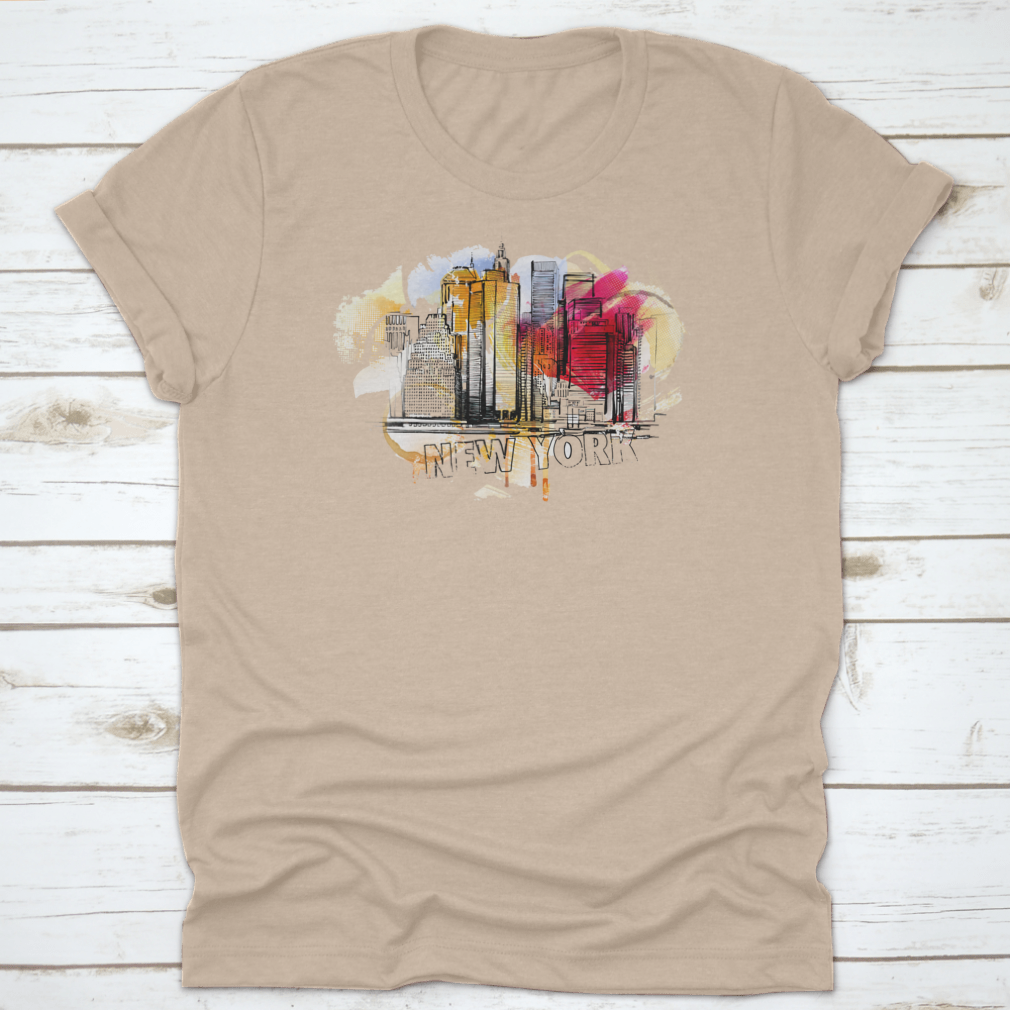 A stylish shirt featuring a sketch of New York City's iconic skyline, perfect for men and women who love the Big Apple.