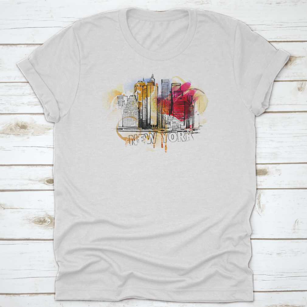 A stylish shirt featuring a sketch of New York City's iconic skyline, perfect for men and women who love the Big Apple.