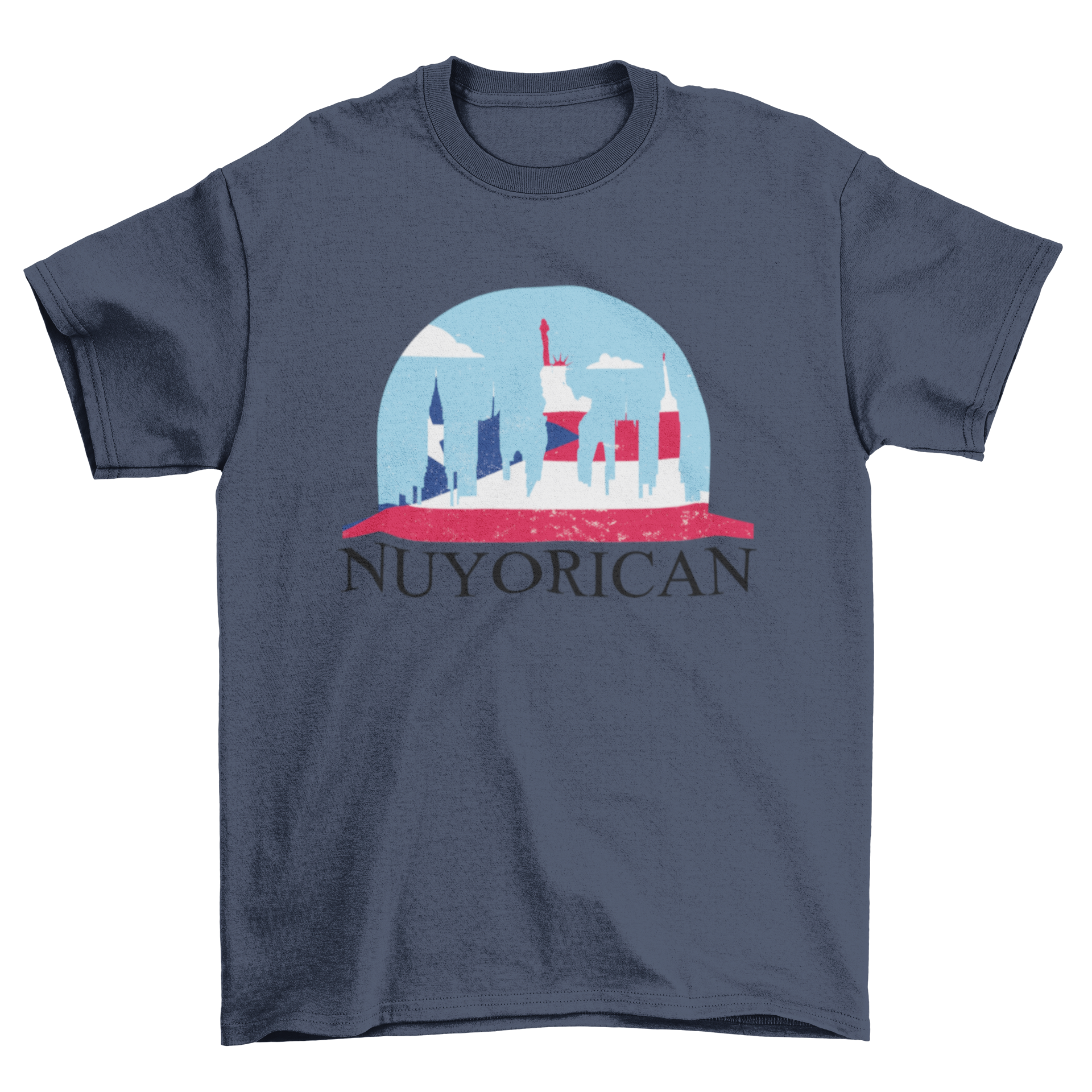 New York Puerto Rico T-shirt featuring skyline design and Puerto Rican flag.