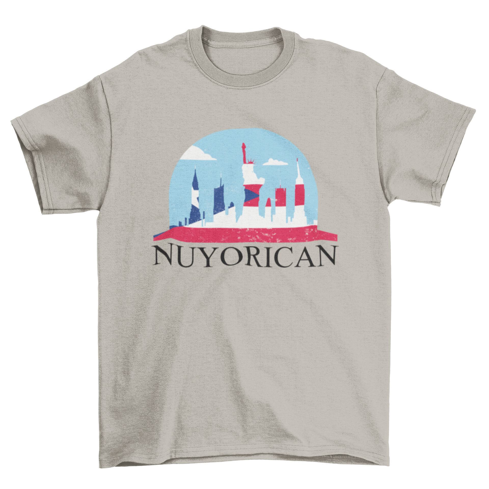 New York Puerto Rico T-shirt featuring skyline design and Puerto Rican flag.