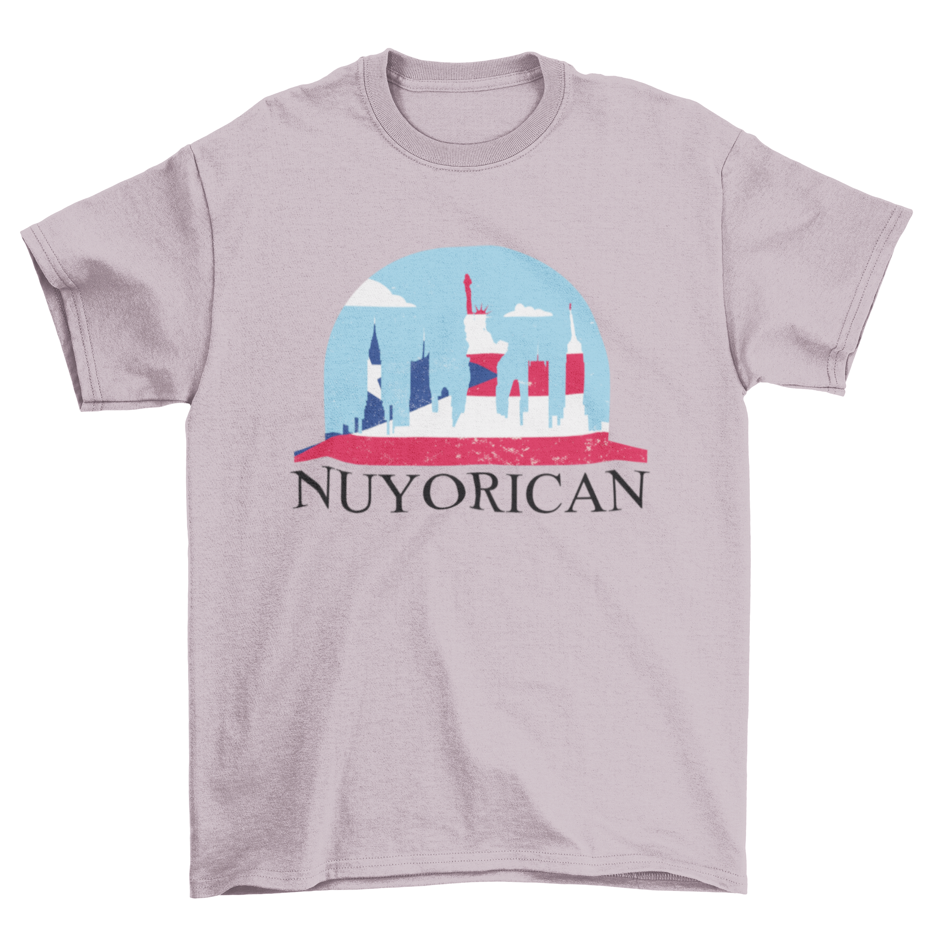 New York Puerto Rico T-shirt featuring skyline design and Puerto Rican flag.