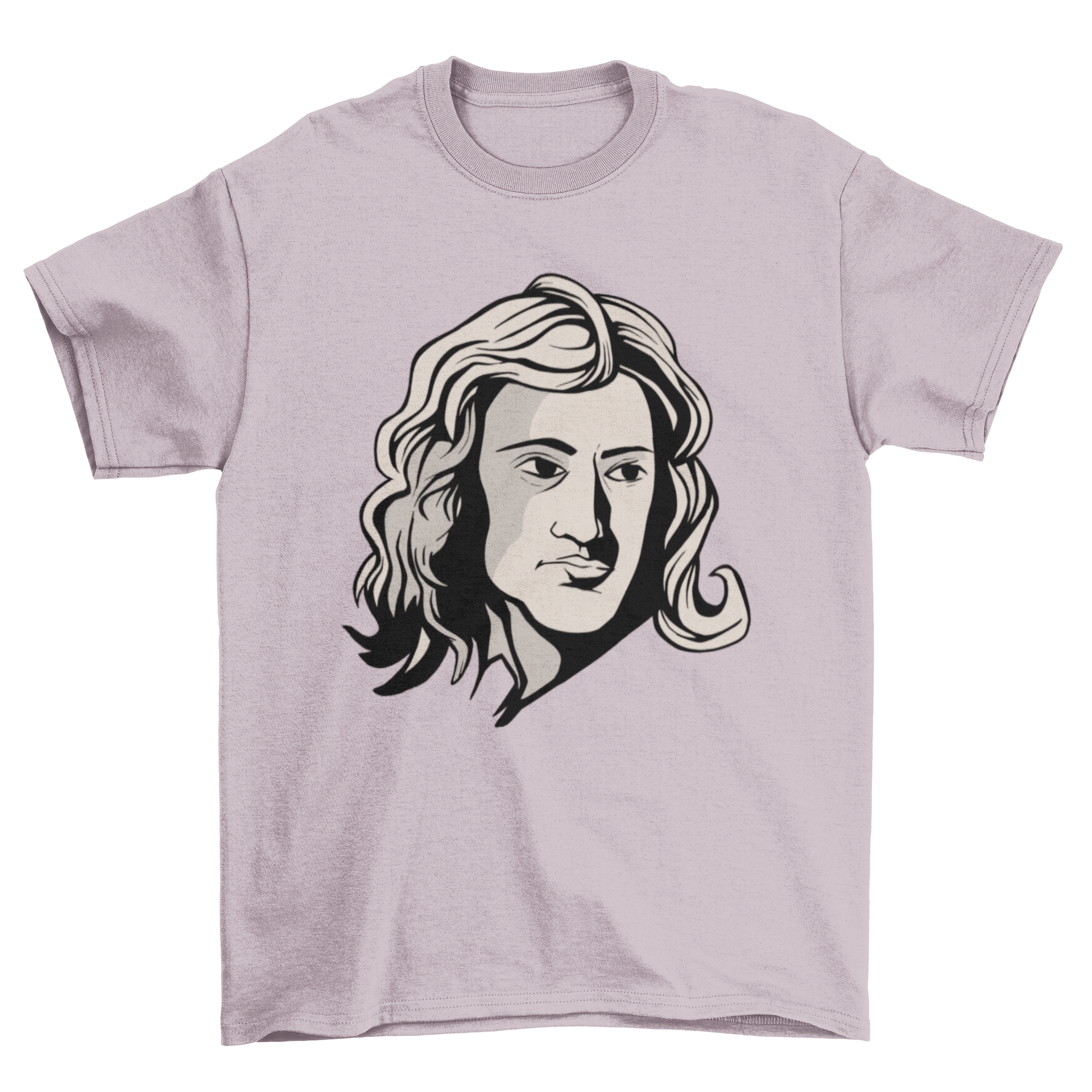 A stylish T-shirt featuring a detailed portrait of Isaac Newton, showcasing his contributions to science.