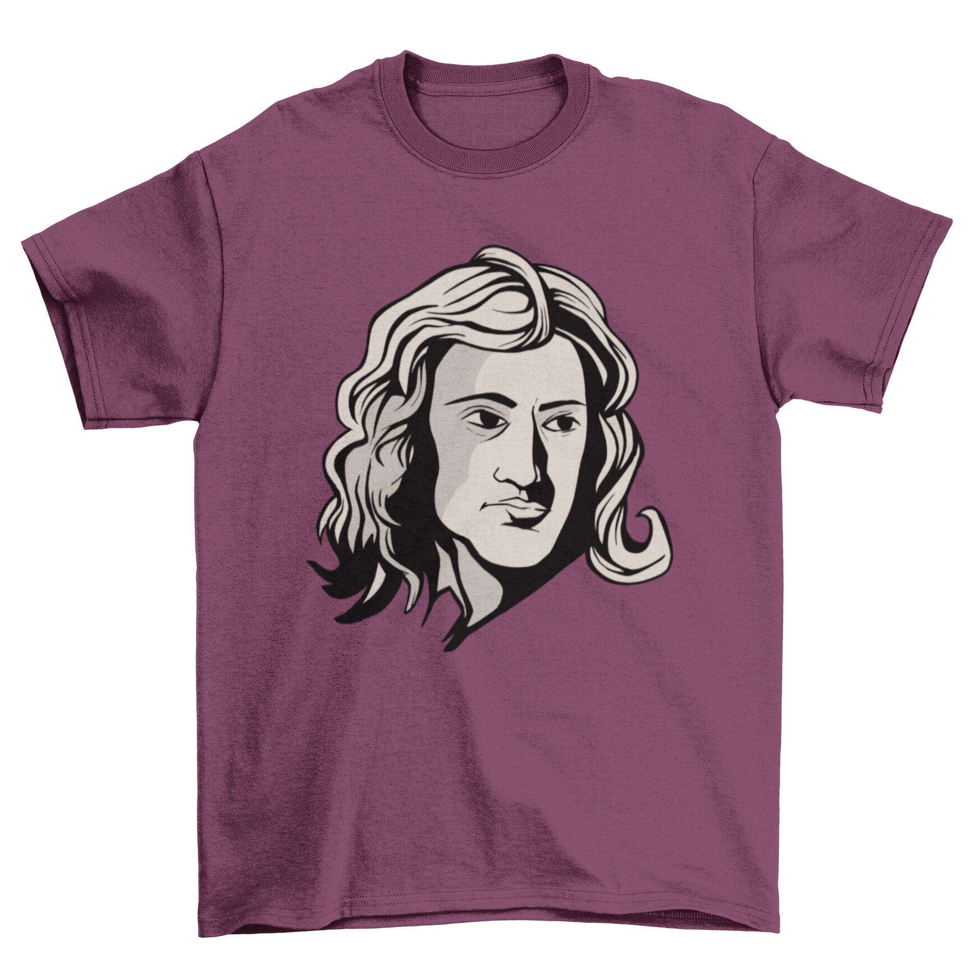 A stylish T-shirt featuring a detailed portrait of Isaac Newton, showcasing his contributions to science.