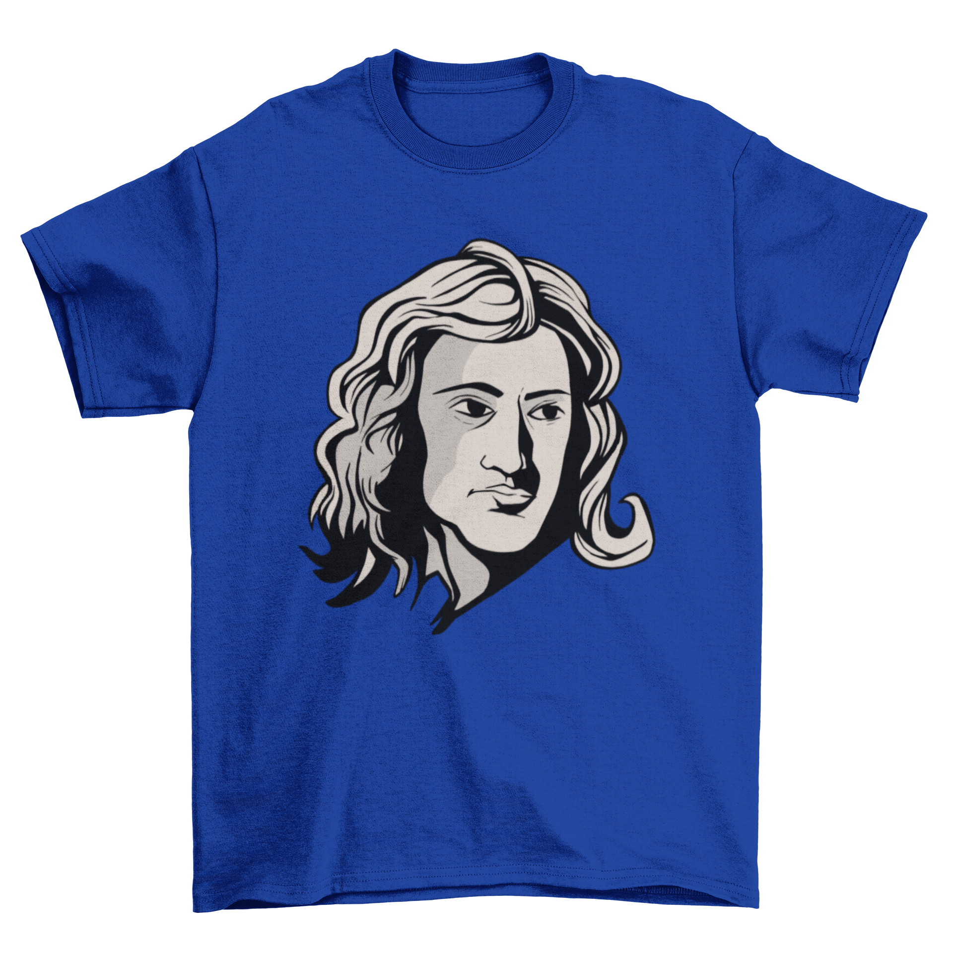 A stylish T-shirt featuring a detailed portrait of Isaac Newton, showcasing his contributions to science.