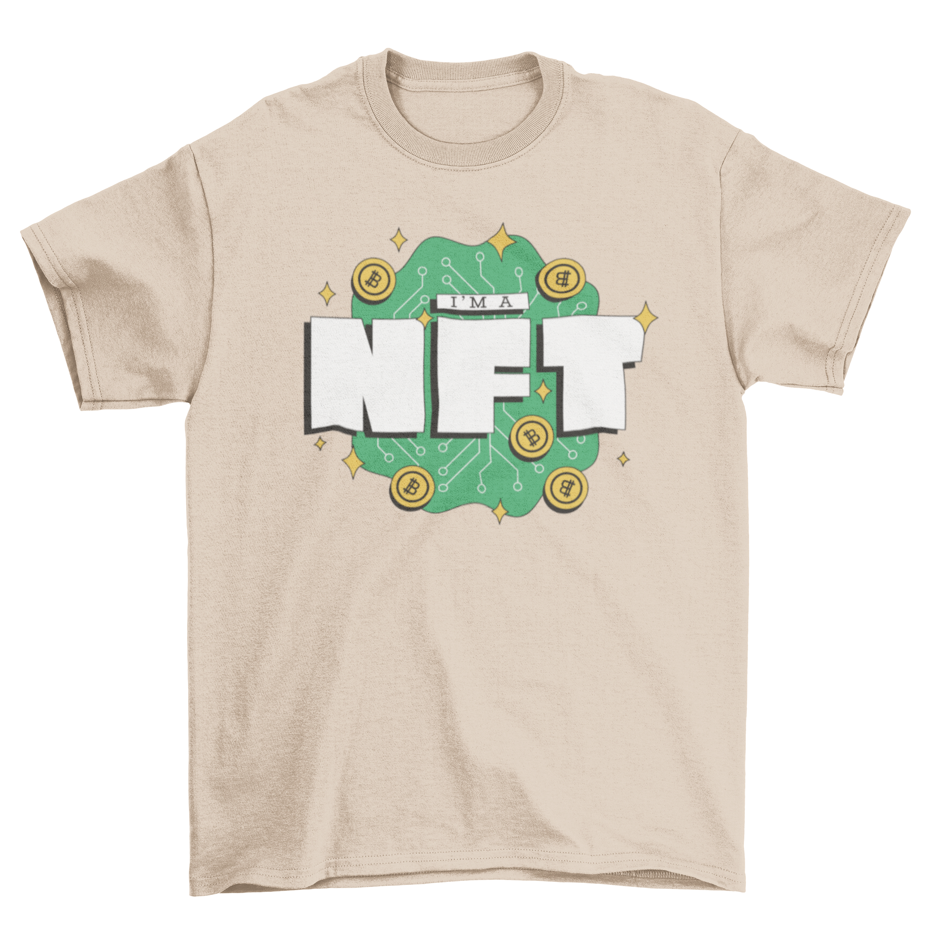 A stylish t-shirt featuring the quote 'I'm a NFT', perfect for crypto enthusiasts.