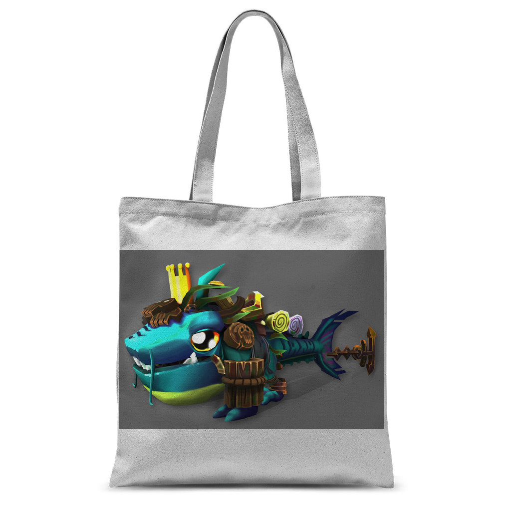 Nibblers the Misfit Shark Classic Sublimation Tote Bag with customizable design and long handles, made from durable 300D polyester.