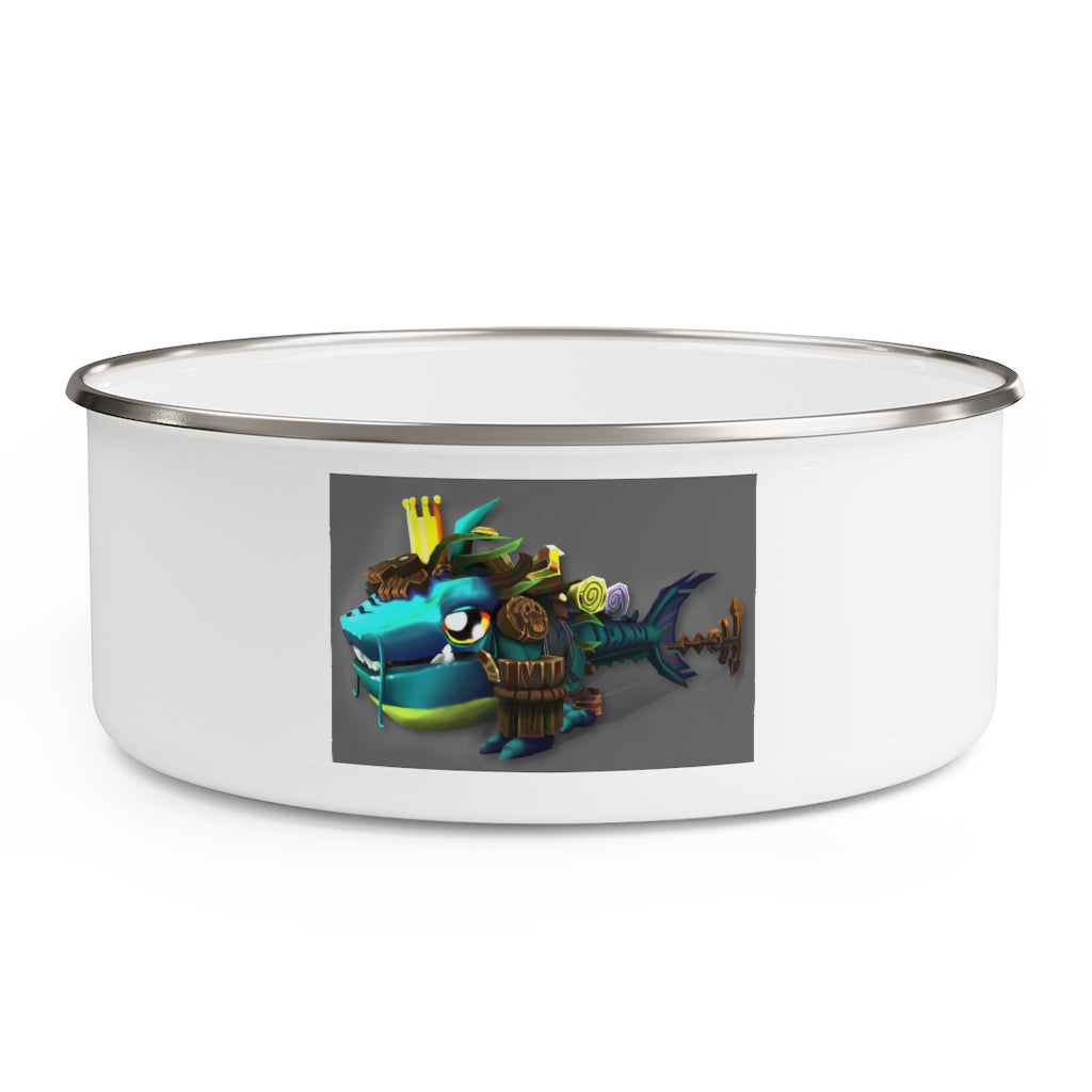 Nibblers the Misfit Shark Enamel Bowl featuring a stylish design, translucent lid, and anti-slip backing.