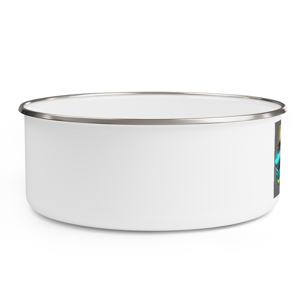 Nibblers the Misfit Shark Enamel Bowl featuring a stylish design, translucent lid, and anti-slip backing.