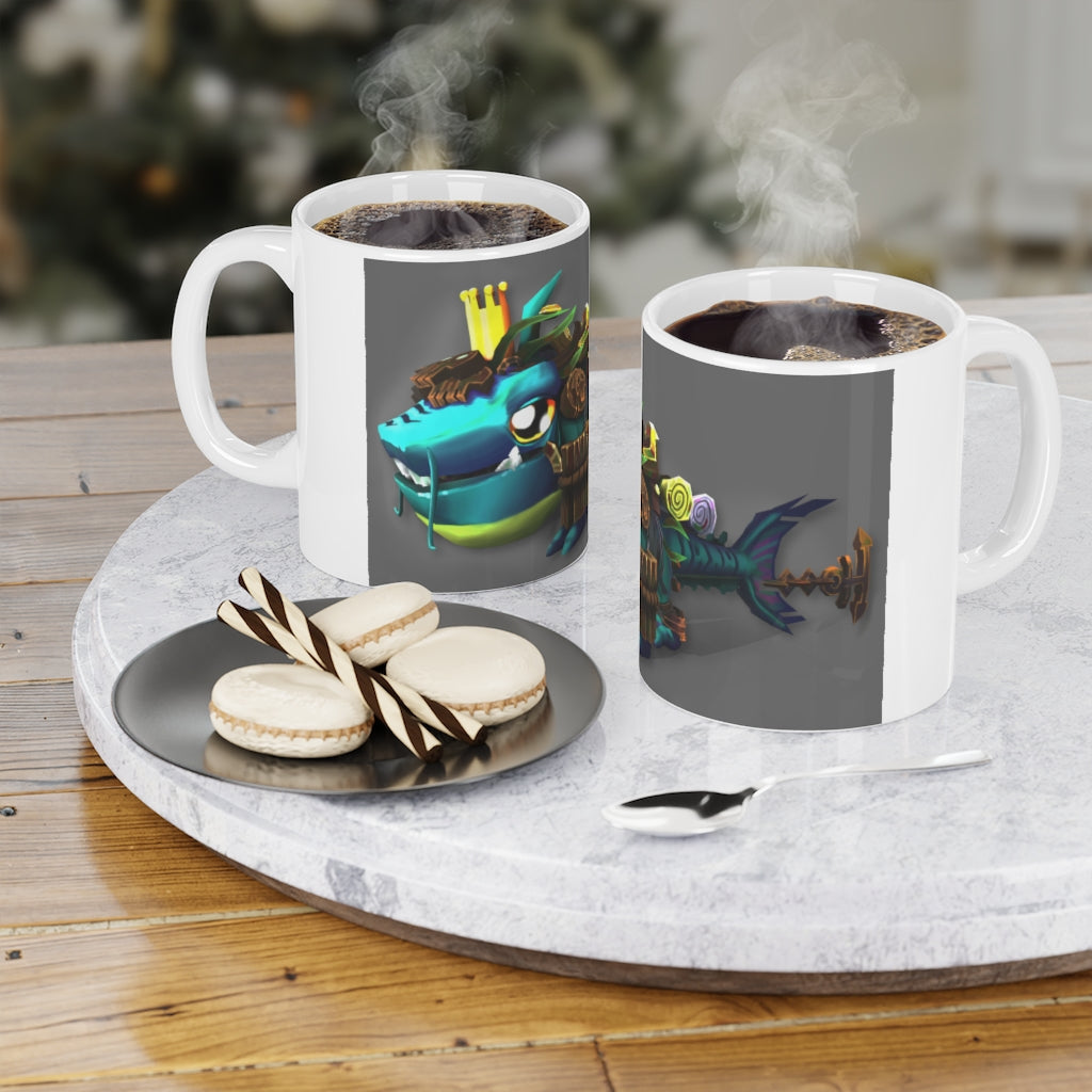 A playful 11oz Nibblers Misfit Shark Mug featuring a fun shark design, scratch-resistant finish, and an easy-grip handle.